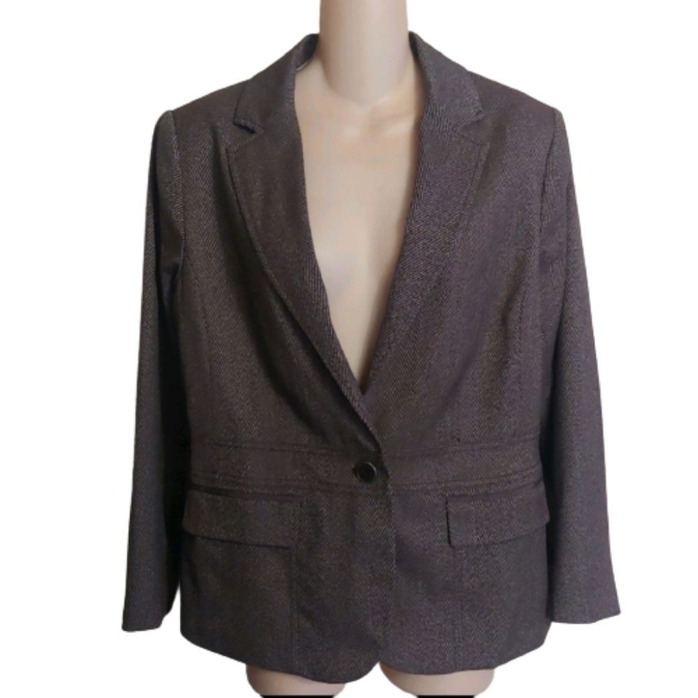 New York & Company 7th Avenue Brown Herringbone Suit Blazer Size Women's 10